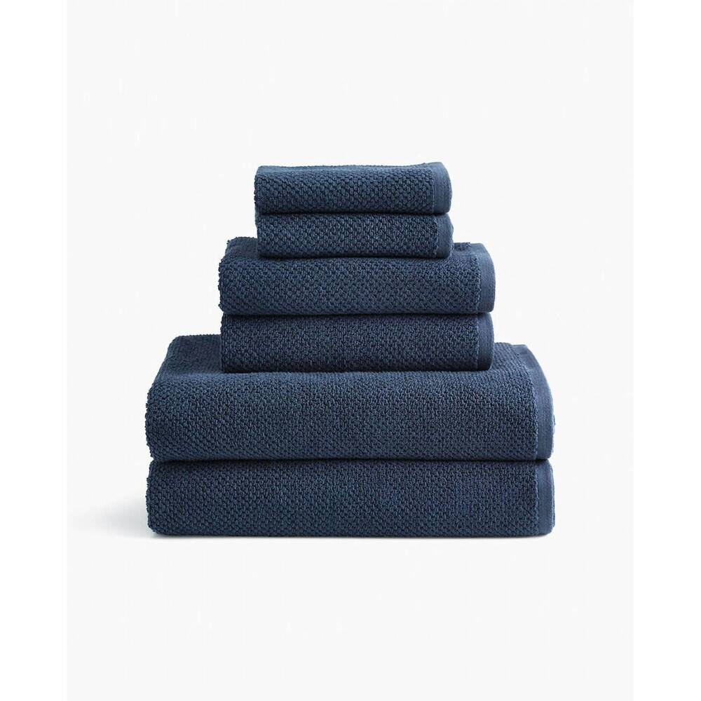 NEW UNDER THE CANOPY textured organic cotton 6-piece bath sheet set in navy